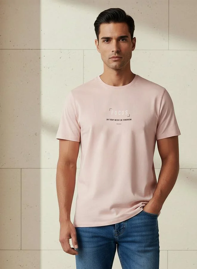 ايكونيك Iconic Men Slim Fit Crew Neck Short Sleeve Printed T-shirt